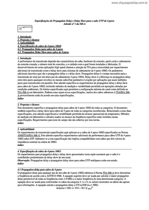 Propagation delay e delay skew para o cabo UTP - Especificações do  propagation delay